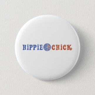 Hippie-Mädchen mit Friedenszeichen Button