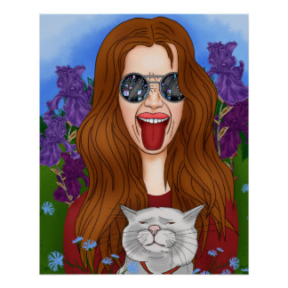 Hippie-Mädchen mit Katze Poster