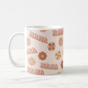 Hippie Mama nahtloses Muster. Groovy Hintergrund. Kaffeetasse