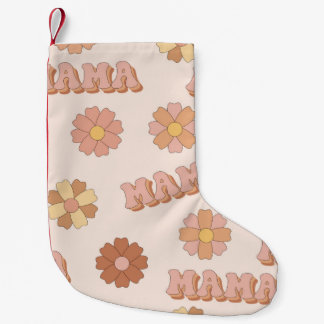 Hippie Mama nahtloses Muster. Groovy Hintergrund.  Kleiner Weihnachtsstrumpf