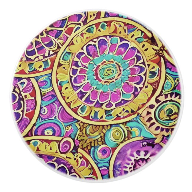 Hippie Mandala Keramikknauf (Vorderseite)