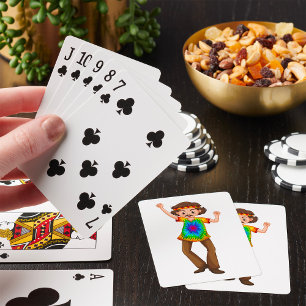 Hippie-Mann spielt Karten Spielkarten