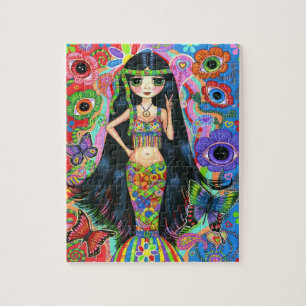 Hippie Mermaid Girl mit Augen-Blume Puzzle