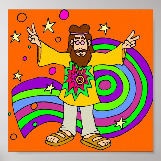Hippie mit Lond Haair auf Orange Poster (Vorne)