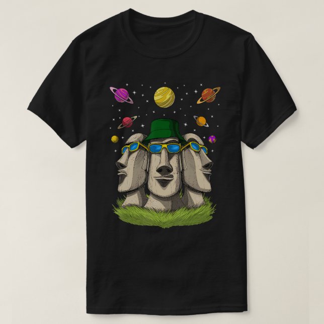 Hippie Oaster Island Statues Psychedelic Moai Head T-Shirt (Design vorne)