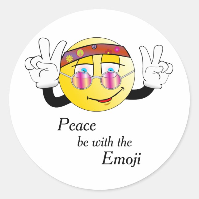 Hippie "Peace" Emoji Runder Aufkleber (Vorderseite)
