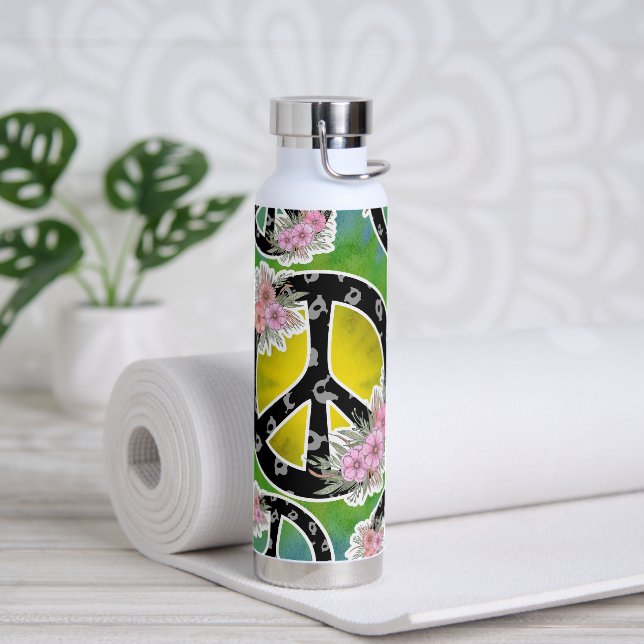 Hippie Peace Gefärbte Krawatte Blume Tumbler Flasc Trinkflasche (Yoga)
