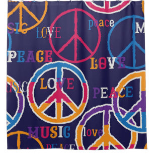 Hippie Peace: Lebhaftes Symboldesign. Duschvorhang