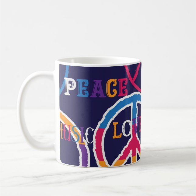 Hippie Peace: Lebhaftes Symboldesign. Kaffeetasse (Links)