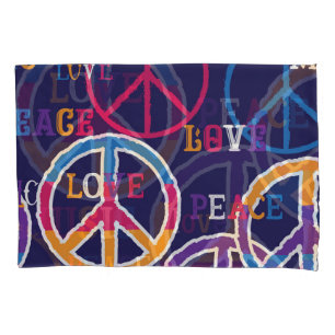 Hippie Peace: Lebhaftes Symboldesign. Kissenbezug