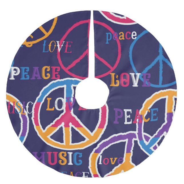 Hippie Peace: Lebhaftes Symboldesign. Polyester Weihnachtsbaumdecke (Vorderseite)