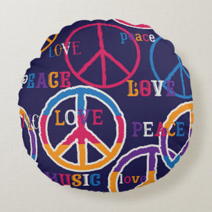 Hippie Peace: Lebhaftes Symboldesign. Rundes Kissen