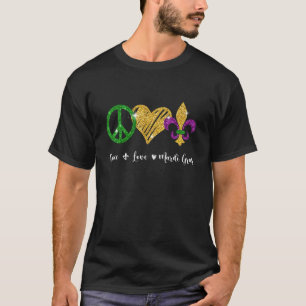 Hippie Peace Liebe Mardi Gras Peace Sign Heart Fle T-Shirt