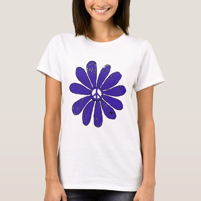 HIppie Peace Sign Blume Lila erschüttertes Aussehe T-Shirt (Vorderseite)