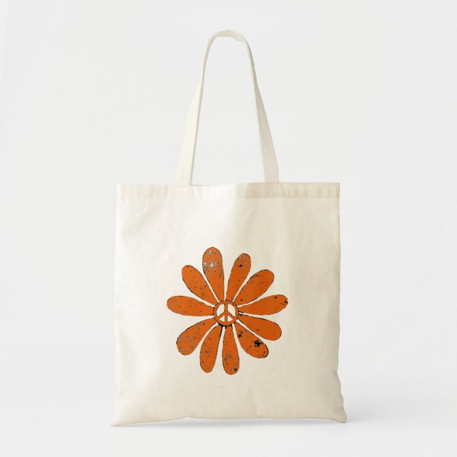 Hippie Peace Sign Blume Orange Distreslook Tragetasche (Vorne)