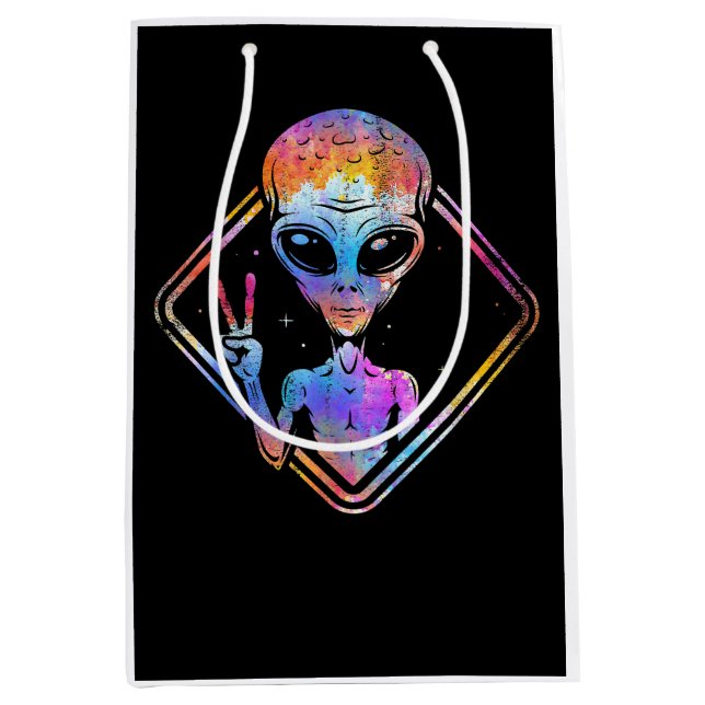 Hippie Peace Sign Outer Space - Alien Mittlere Geschenktüte (Vorderseite)