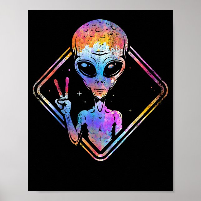 Hippie Peace Sign Outer Space - Alien Poster (Vorne)