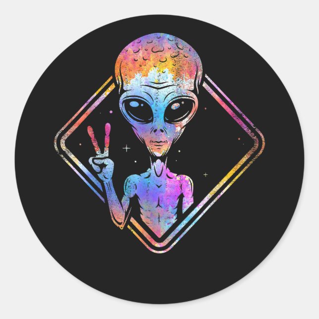 Hippie Peace Sign Outer Space - Alien Runder Aufkleber (Vorderseite)