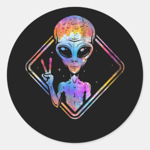 Hippie Peace Sign Outer Space - Alien Runder Aufkleber