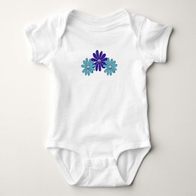 Hippie Peace Signa Blume Power Lila Aqua Baby Strampler (Vorderseite)