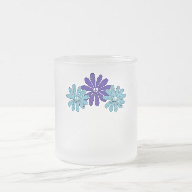 Hippie Peace Signa Blume Power Lila Aqua Mattglastasse (Mittel)