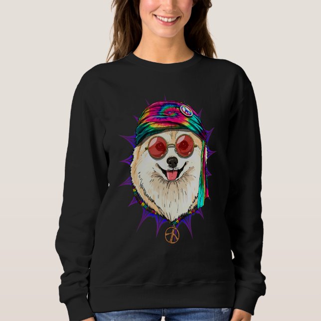 Hippie Pomeranian Tie Dye Peace Sign Psychedelic D Sweatshirt (Vorderseite)
