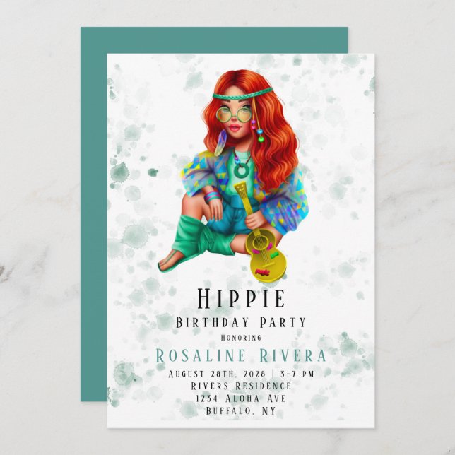 Hippie Preteen Girl Birthday Party Einladung (Vorne/Hinten)