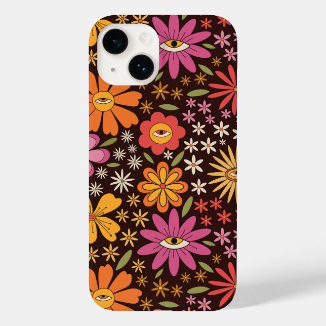 Hippie Psychedelic 70er Groovy Blume Augenmuster Case-Mate iPhone Hülle (Rückseite)