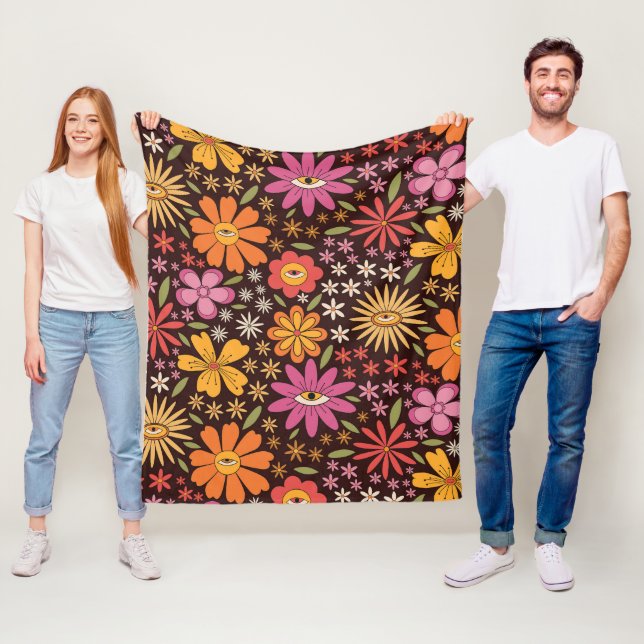 Hippie Psychedelic 70er Groovy Blume Augenmuster Fleecedecke (Beispiel)