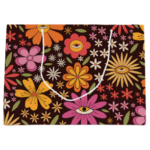 Hippie Psychedelic 70er Groovy Blume Augenmuster Große Geschenktüte