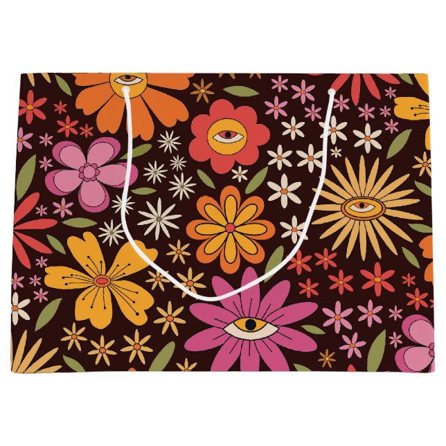 Hippie Psychedelic 70er Groovy Blume Augenmuster Große Geschenktüte (Vorderseite)