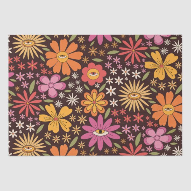 Hippie Psychedelic 70er Groovy Blume Augenmuster Seidenpapier (Vorderseite)