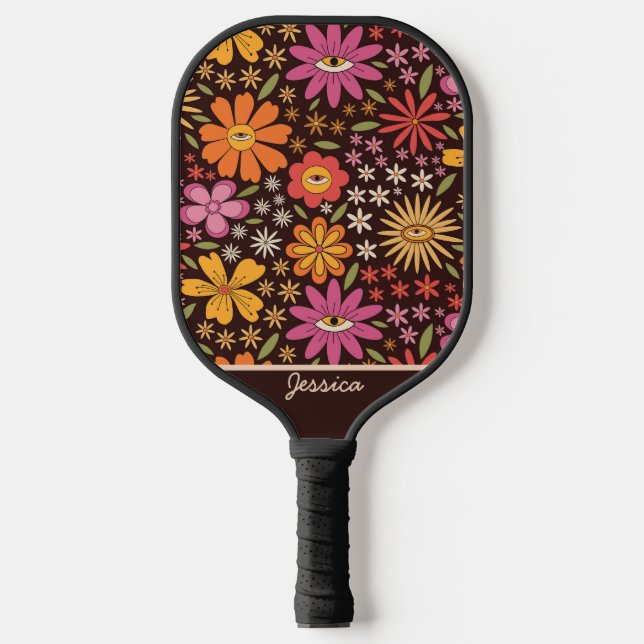 Hippie Psychedelic 70er Groovy Blume Eye Custom Pickleball Schläger (Vorderseite)