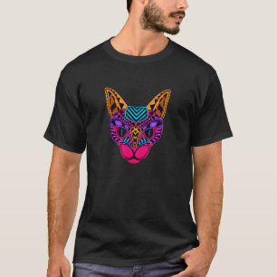 Hippie Psychedelic Cat Colorful Artwork Design T-Shirt