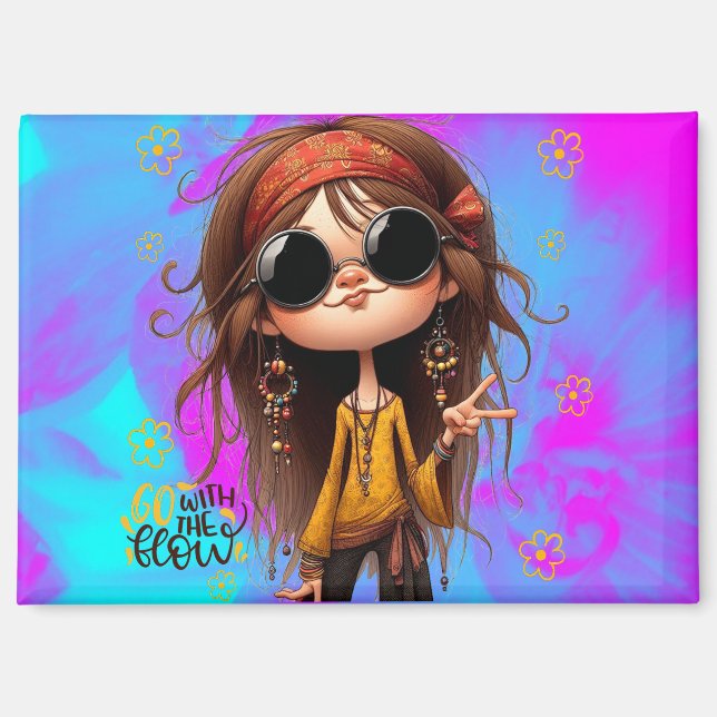 Hippie Quirky Girl Flow Magnet (Vorderseite)