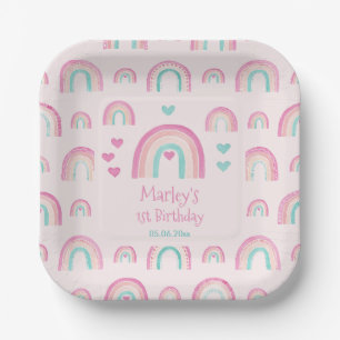 Hippie Rainbows Hearts 1. Geburtstags-Party Pappteller