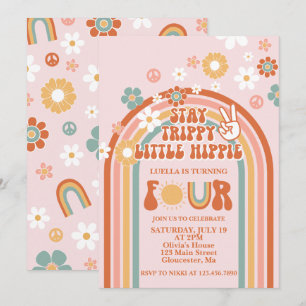 Hippie Regenbogen 4. Geburtstag Einladung