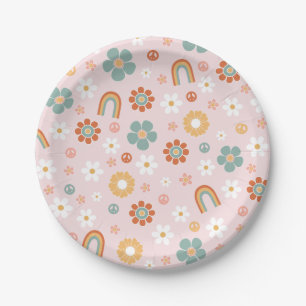 Hippie Regenbogen Groovy Geburtstagspapierteller Pappteller