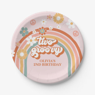 Hippie Regenbogen Zwei Groovy 2. Geburtstag Pappteller