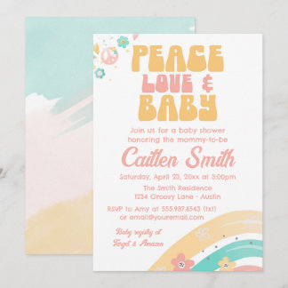 Hippie Retro Babydusche Groovy Pastels Peace Liebe Einladung