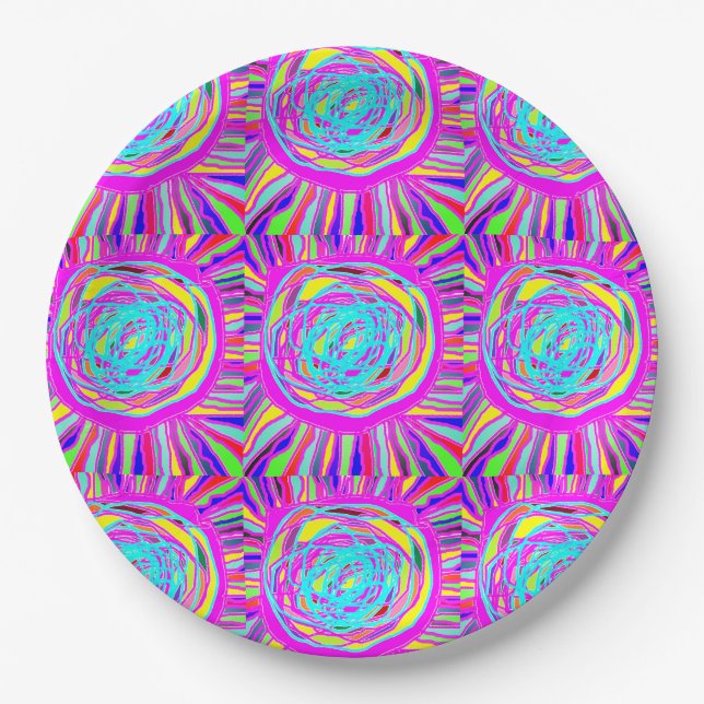 Hippie Retro erfrischt abstrakte Kunst Pappteller (Vorderseite)