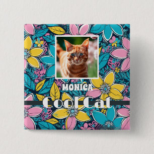 Hippie Retro Floral Groovy Coole Katze Individuell Button
