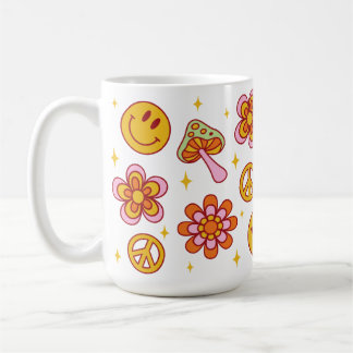 Hippie Retro Glückliches Lächeln Gesicht Friedensd Kaffeetasse