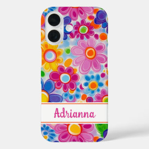 Hippie Retro Groovy Floral Personalisiert iPhone 16 Hülle