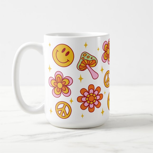 Hippie Retro Happy Smile Face Peace Design Tasse (Links)