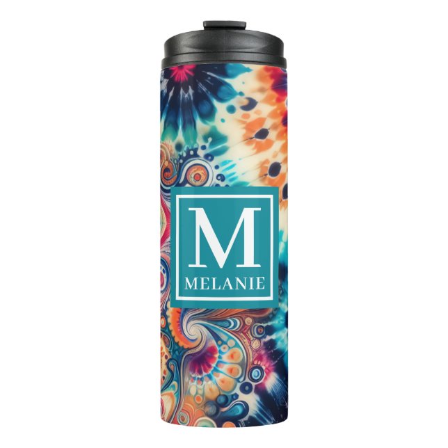 Hippie Retro Krawatte-Dye Mit Monogramm Thermosbecher (Vorderseite)