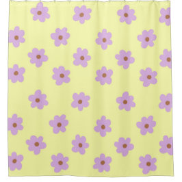 Hippie Retro Lila Gelbe Blume Y2K Muster Duschvorhang