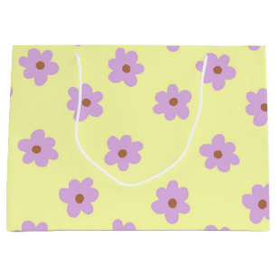 Hippie Retro Lila Gelbe Blume Y2K Muster Große Geschenktüte
