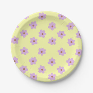 Hippie Retro Lila Gelbe Blume Y2K Muster Pappteller