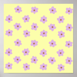Hippie Retro Lila Gelbe Blume Y2K Muster Poster